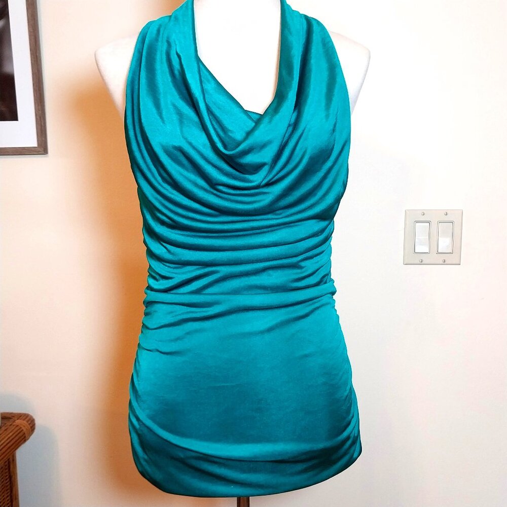 EXPRESS SHINY GREEN COWL NECK RUCHED SIDES SLEEVELESS SIZE M TOP